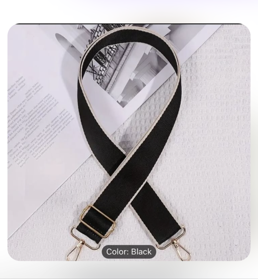 Black bagstrap with beige trim