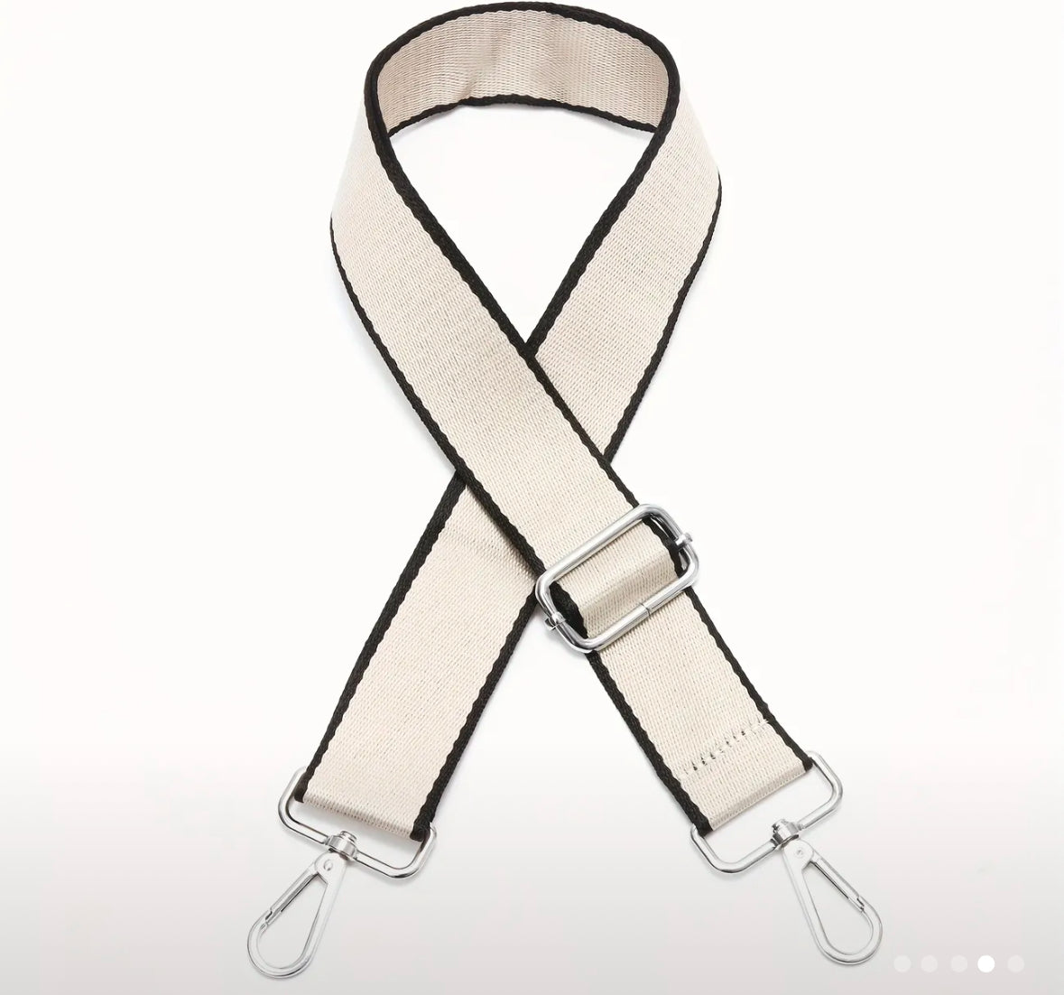 Beige with black trim and silver buckles