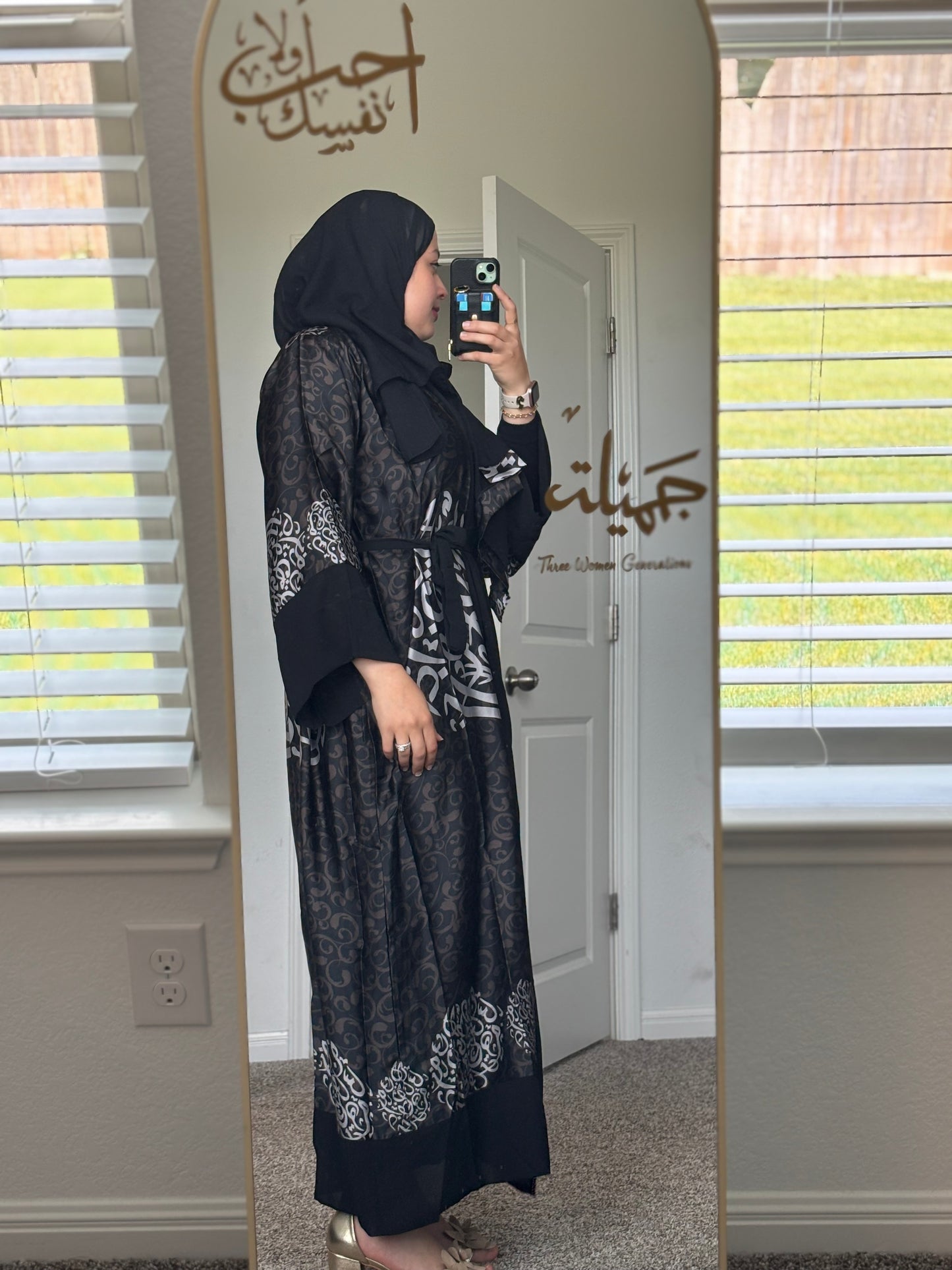 Arabic Silver Calligraphy Abaya with veil