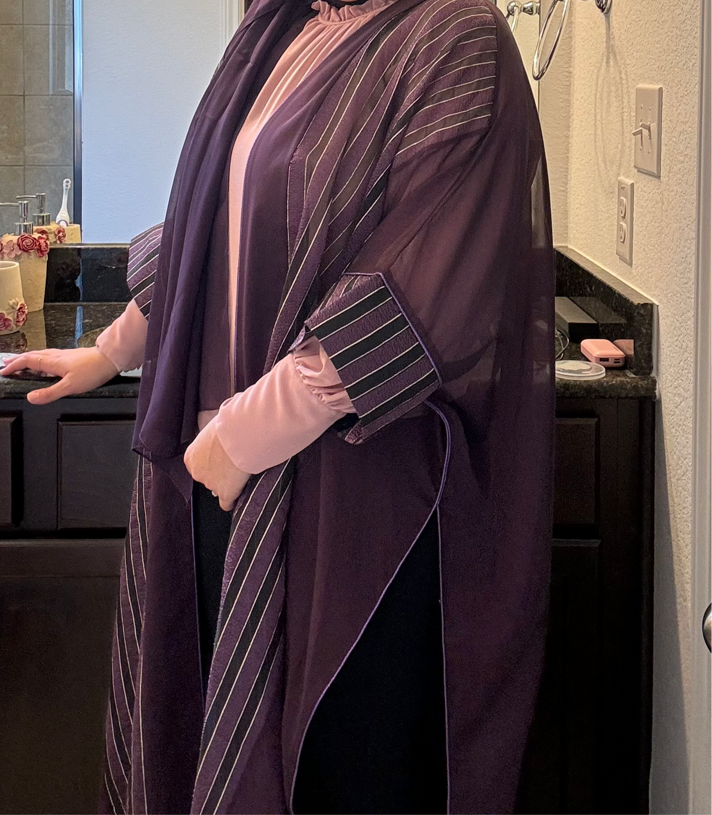 Aya Purple striped abaya