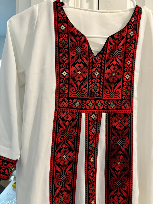 White with red girls abaya