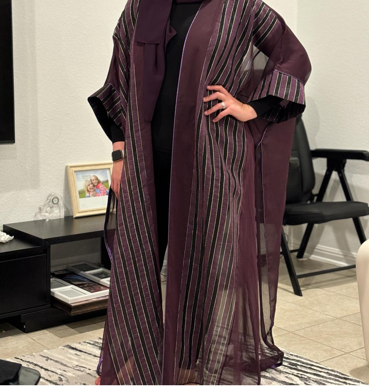 Aya Purple striped abaya