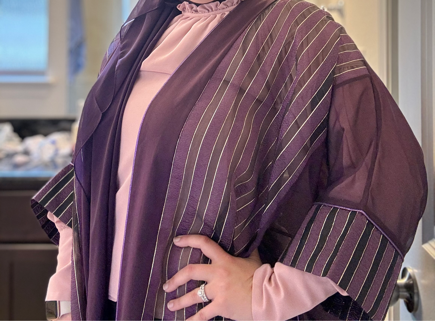 Aya Purple striped abaya