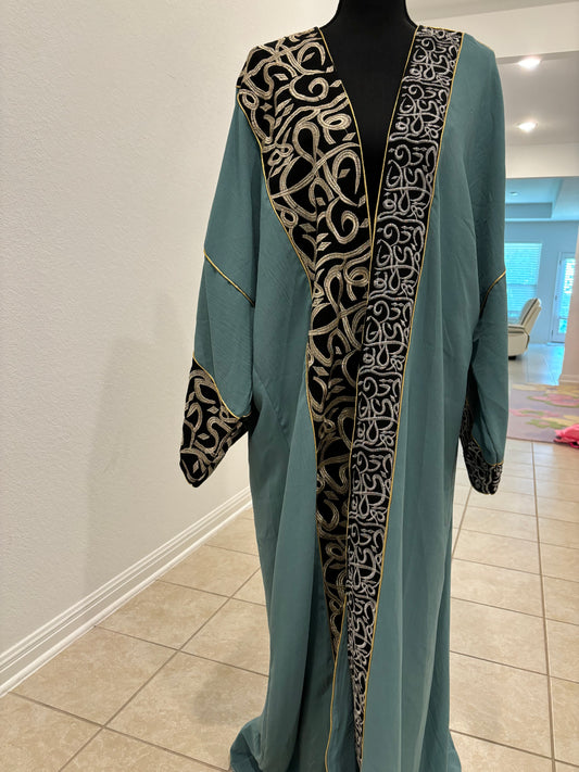 Sage calligraphy abaya