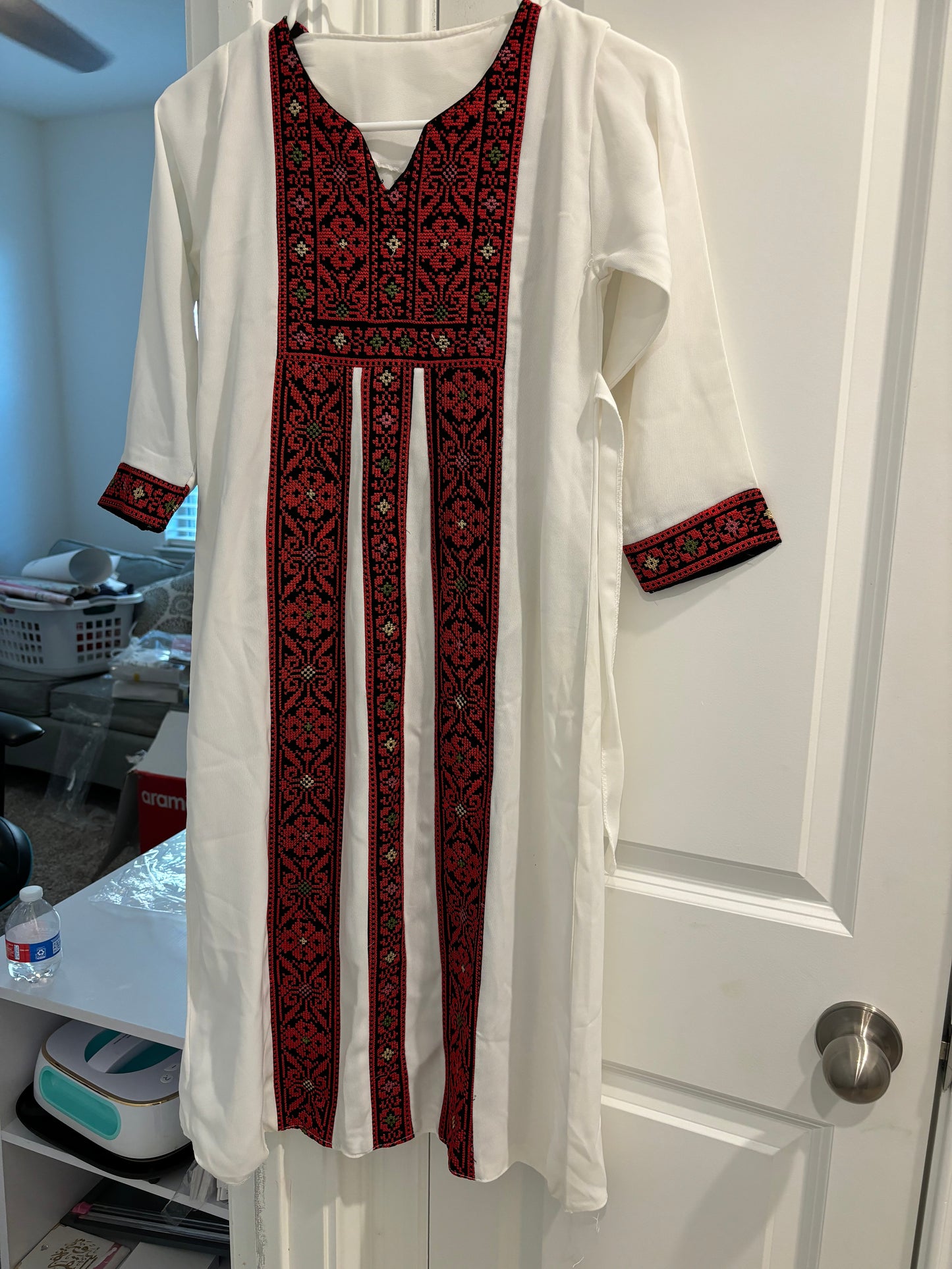 White with red girls abaya